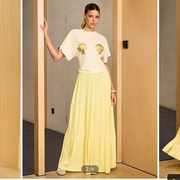 Commense Semi-Sheer Tiered Maxi Skirt with Elastic Waist NWT MEDIUM - Picture 1 of 7